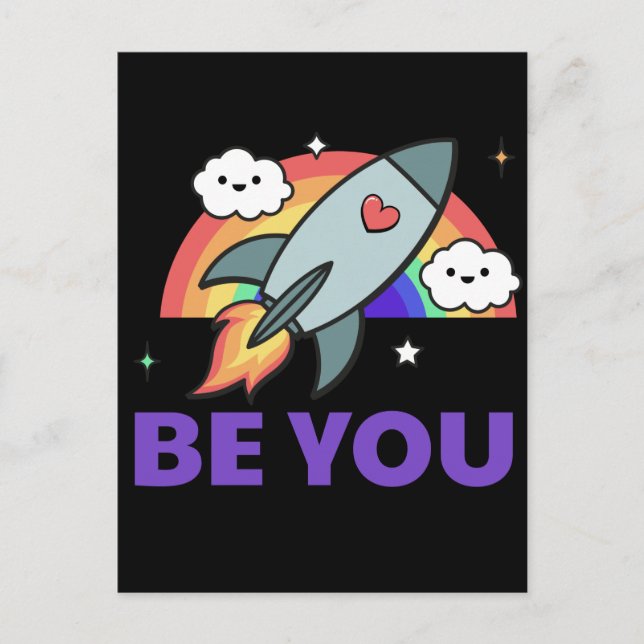 Be you. Rainbow rocket cloud with heart. Poster Postcard (Front)