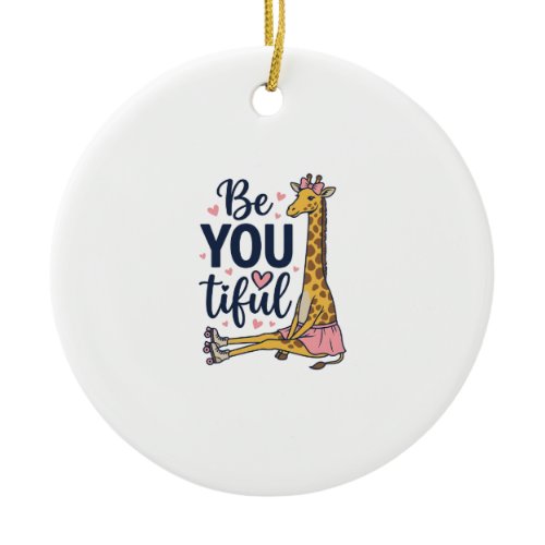 Be You Tiful Giraffe Roller Skate Vintage Shirt De Ceramic Ornament