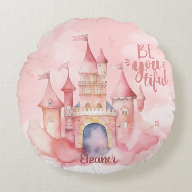 Be-You-Tiful Palace in the Pink Cloud Burp Cloth Round Pillow (Front)