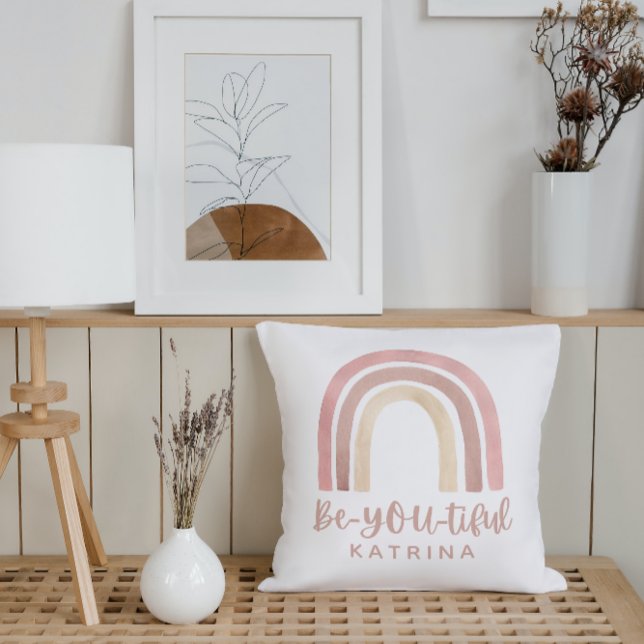 Be-You-tiful Rainbow Throw Pillow (Creator Uploaded)