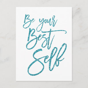 Be Your Best Self Motivational Quote Blue Sparkly Postcard