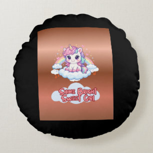 Be Your Own Rainbow Cute Unicorn Girls Round Pillow