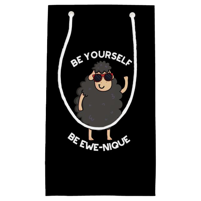 Be Yourself Be Ewenique Funny Sheep Pun Dark BG Small Gift Bag (Front)