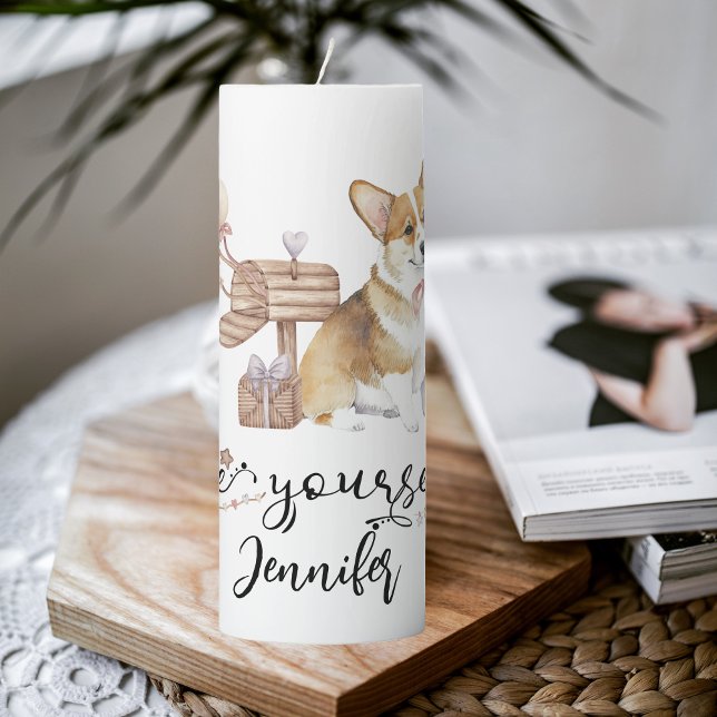 Be Yourself Corgi Puppy Illustration Pillar Candle (Creator Uploaded)