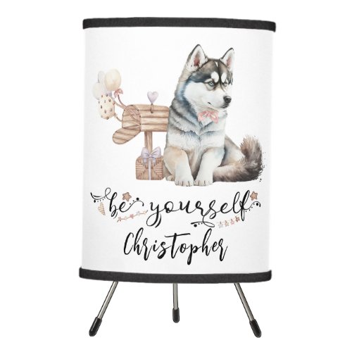 Be yourself Cute Husky puppy next to mailbox Tripod Lamp