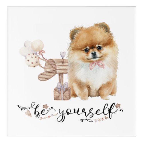 Be yourself Cute Pomeranian puppy next to mailbox Acrylic Print