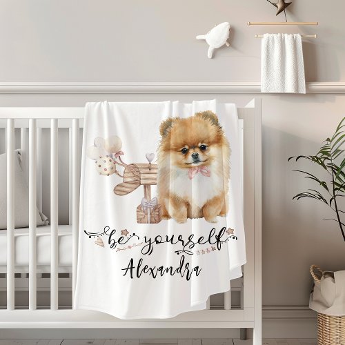 Be yourself Cute Pomeranian puppy next to mailbox Baby Blanket