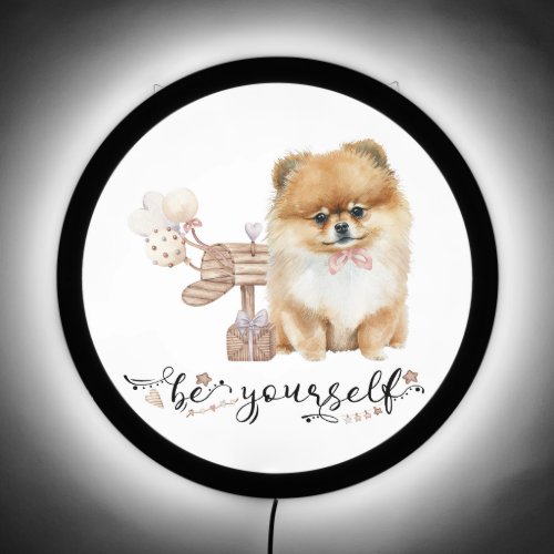 Be yourself Cute Pomeranian puppy next to mailbox LED Sign
