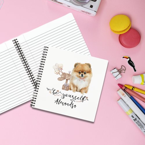 Be yourself Cute Pomeranian puppy next to mailbox Notebook