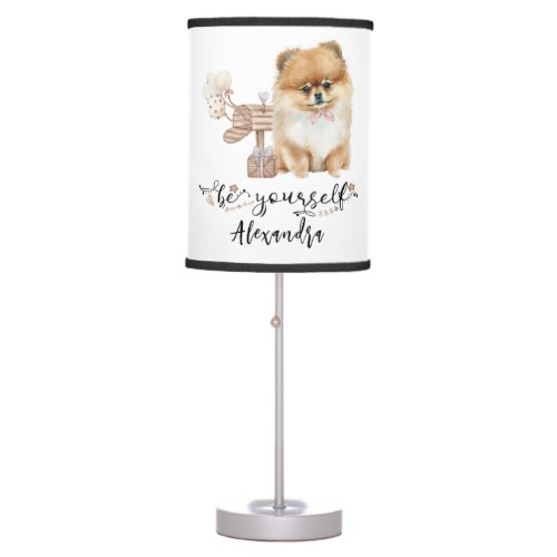 Be yourself Cute Pomeranian puppy next to mailbox Table Lamp