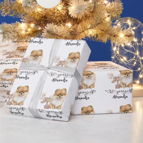 Be yourself Cute Pomeranian puppy next to mailbox Wrapping Paper