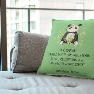 Be Yourself Emerson Quote with Boho Panda Throw Pillow
