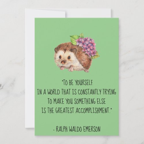 Be Yourself Emerson Quote with Hedgehog Flat Card
