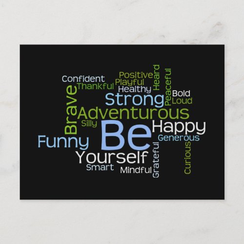 BE Yourself Inspirational Word Cloud Postcard