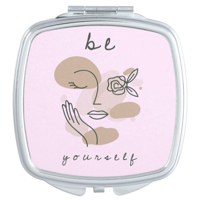 Be Yourself Motivational Quote Female Face Compact Mirror (Front)