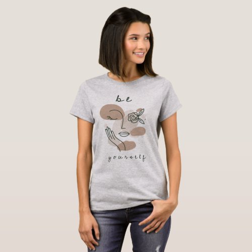 Be Yourself Motivational Quote Line Art Face T_Shirt