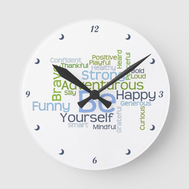 BE Yourself Motivational Word Cloud Round Clock (Front)
