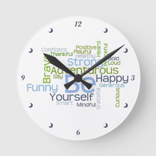 BE Yourself Motivational Word Cloud Round Clock