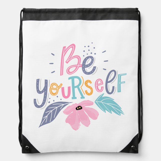 Be Yourself | Pastel Flowers Drawstring Bag (Front)