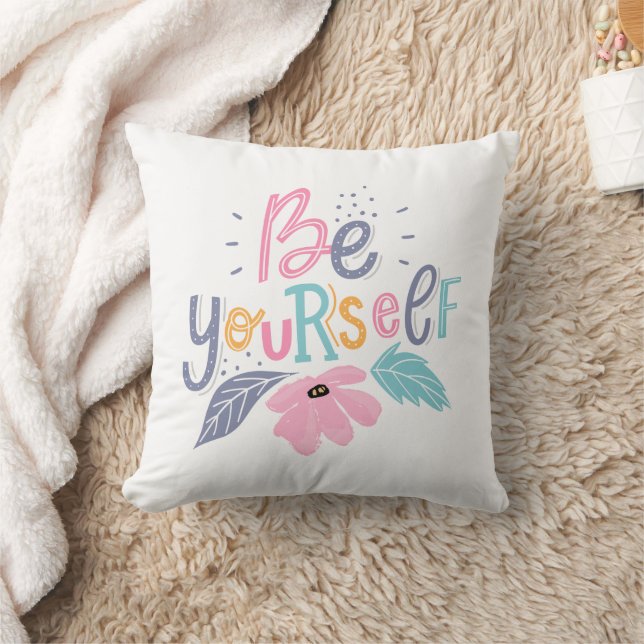 Be Yourself | Pastel Flowers Throw Pillow (Blanket)
