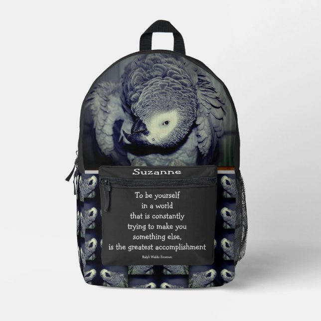 Be Yourself Quote Cute Parrot Inspirational Printed Backpack (Front)