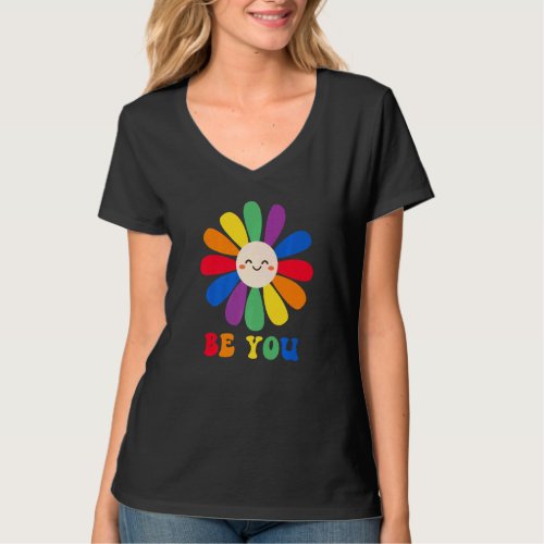 Be Yourself Rainbow Daisy Flower Smile Face  Lgbt  T_Shirt