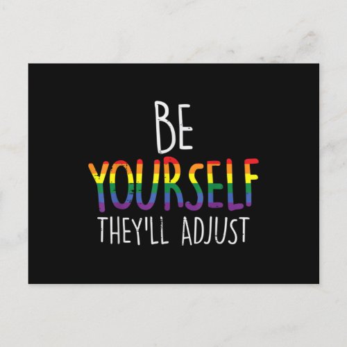 Be Yourself Theyll Adjust LGBTQ Rainbow Flag Gay Announcement Postcard
