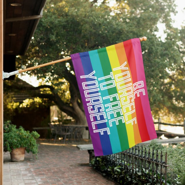 BE YOURSELF TO FREE YOURSELF RAINBOW HOUSE FLAG (In SItu)
