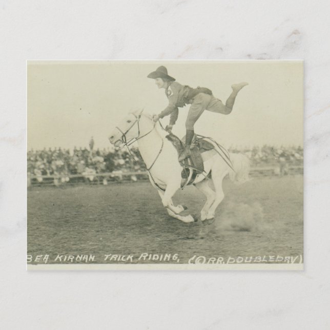 Bea Kirnan trick riding. Postcard (Front)