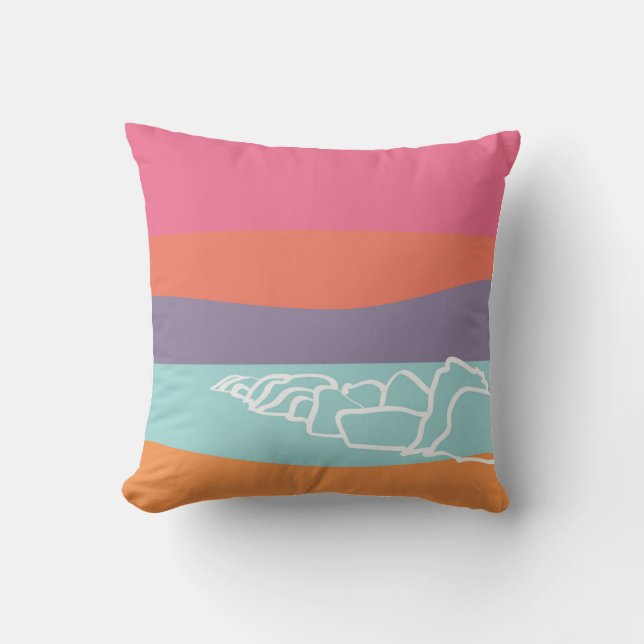 Beach 感恩 Throw Pillow with Solid Melon Back (Front)