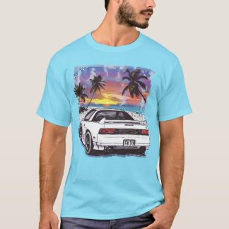 Beach 1980s White Sports Car Teen Guys Race Car T-Shirt