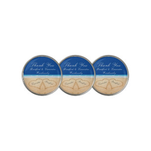 Beach 2 Hearts in the Sand Dark Blue Wedding Golf Ball Marker