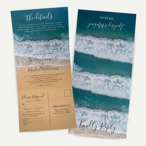 Beach 3 in 1 Destination Wedding Tri_Fold Invitation