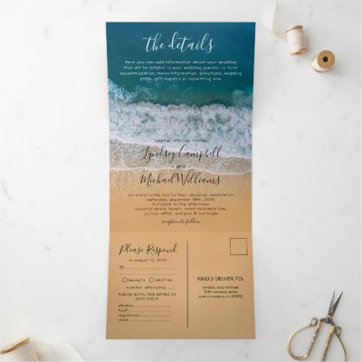 Beach 3 in 1 Destination Wedding Tri-Fold Invitation