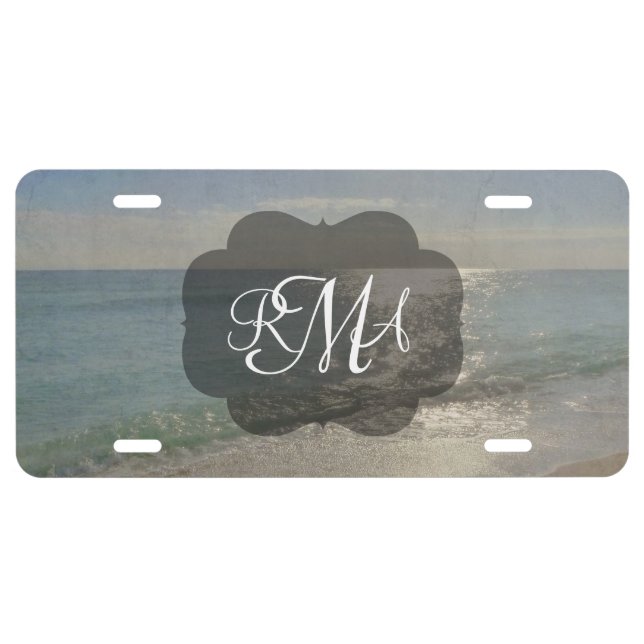 Beach 3-Letter Monogram Initials Ocean License Plate (Front)