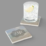 Beach 3-Letter Monogram Initials Ocean Stone Coaster