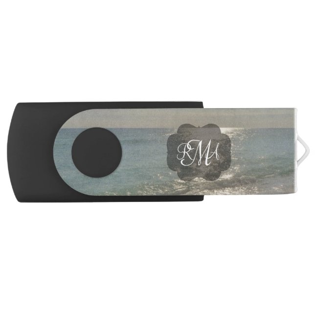 Beach 3-Letter Monogram Initials Ocean USB Flash Drive (Front)