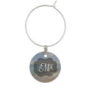 Beach 3-Letter Monogram Initials Ocean Wine Glass Charm
