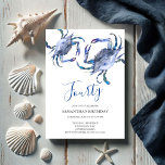 Beach 40th Birthday  Invitations Crab Boil<br><div class="desc">Do Tell A Belle's beach 40th Birthday invitation frames your event details with a top boarder of blue watercolor crabs. A matching color adorns the back of your invitation. A beachy chic yet modern choice for your Birthday party or crab boil. Words can be changed to read 60th, 70th, 80th...</div>