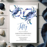 Beach 50th Birthday  Invitations Crab Boil<br><div class="desc">Do Tell A Belle's beach 50th Birthday invitation frames your event details with a top boarder of blue watercolor crabs. A matching color adorns the back of your invitation. A beachy chic yet modern choice for your Birthday party or crab boil. Words can be changed to read 60th, 70th, 80th,...</div>