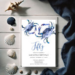 Beach 50th Birthday  Invitations Crab Boil<br><div class="desc">Do Tell A Belle's beach 50th Birthday invitation frames your event details with a top boarder of blue watercolor crabs. A matching color adorns the back of your invitation. A beachy chic yet modern choice for your Birthday party or crab boil. Words can be changed to read 60th, 70th, 80th,...</div>