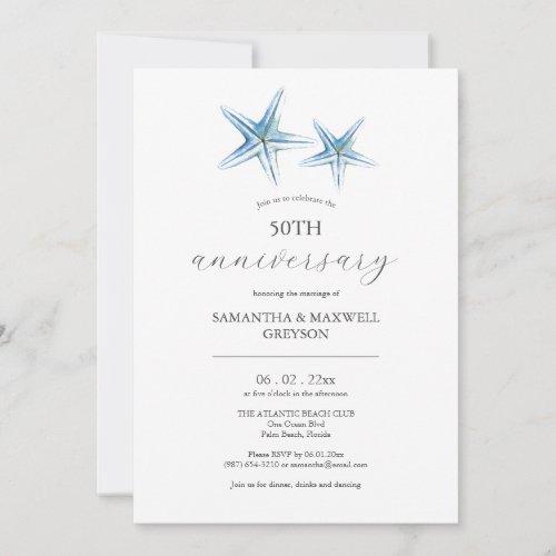 Beach 50th Wedding Anniversary Invitation Starfish