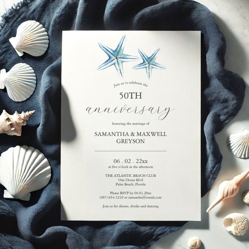 Beach 50th Wedding Anniversary Invitation Starfish