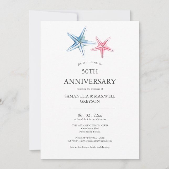 Beach 50TH Wedding Anniversary Invitations (Front)