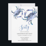 Beach 60th Birthday  Invitations<br><div class="desc">Do Tell A Belle's beach 60th Birthday invitation frames your event details with a top boarder of blue watercolor crabs. A matching color adorns the back of your invitation. A beachy chic yet modern choice for your Birthday party or crab boil. Words can be changed to read 50th, 70th, 80th,...</div>