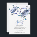 Beach 60th Birthday  Invitations<br><div class="desc">Do Tell A Belle's beach 60th Birthday invitation frames your event details with a top boarder of blue watercolor crabs. A matching color adorns the back of your invitation. A beachy chic yet modern choice for your Birthday party or crab boil. Words can be changed to read 50th, 70th, 80th,...</div>