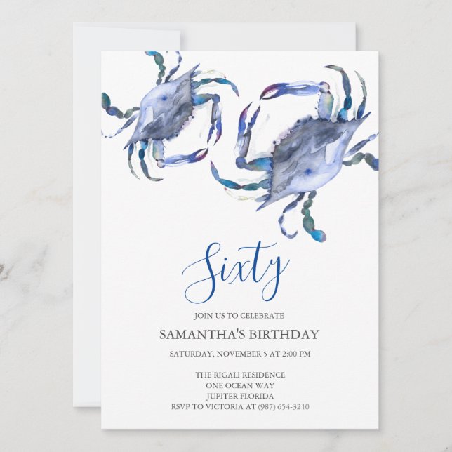 Beach 60th Birthday  Invitations Crab Boil (Front)