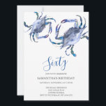 Beach 60th Birthday  Invitations Crab Boil<br><div class="desc">Do Tell A Belle's beach 60th Birthday invitation frames your event details with a top boarder of blue watercolor crabs. A matching color adorns the back of your invitation. A beachy chic yet modern choice for your Birthday party or crab boil. Words can be changed to read 50th, 70th, 80th,...</div>