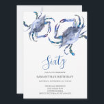 Beach 60th Birthday  Invitations Crab Boil<br><div class="desc">Do Tell A Belle's beach 60th Birthday invitation frames your event details with a top boarder of blue watercolor crabs. A matching color adorns the back of your invitation. A beachy chic yet modern choice for your Birthday party or crab boil. Words can be changed to read 50th, 70th, 80th,...</div>