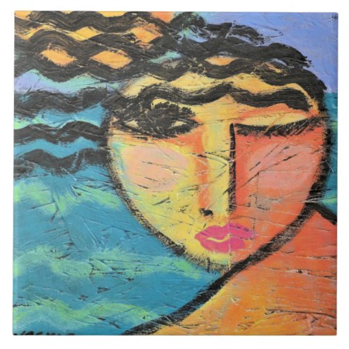 Beach Abstract Portrait of a Woman on OSB Board Ceramic Tile